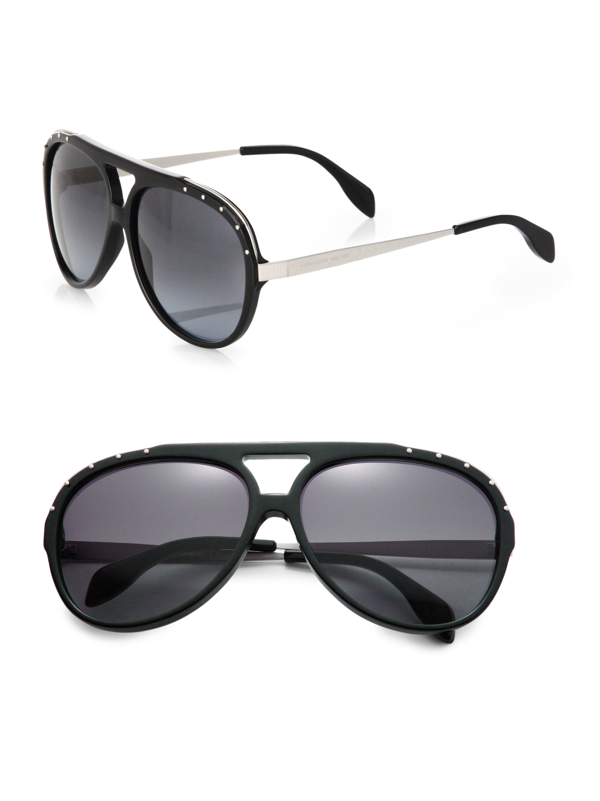 Lyst - Alexander Mcqueen Studded Acetate Aviator Sunglasses in Black