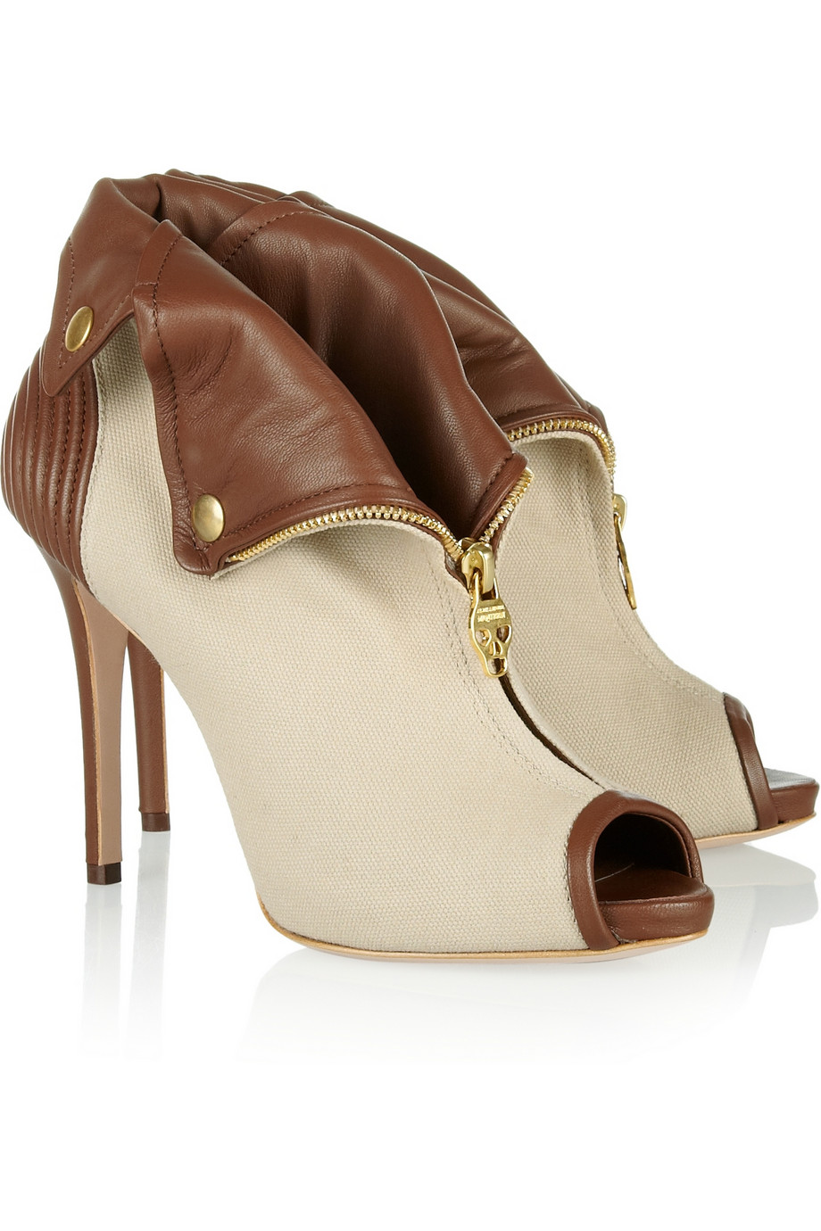 Lyst - Alexander mcqueen Two-Tone Twill And Leather Ankle Boots in Natural