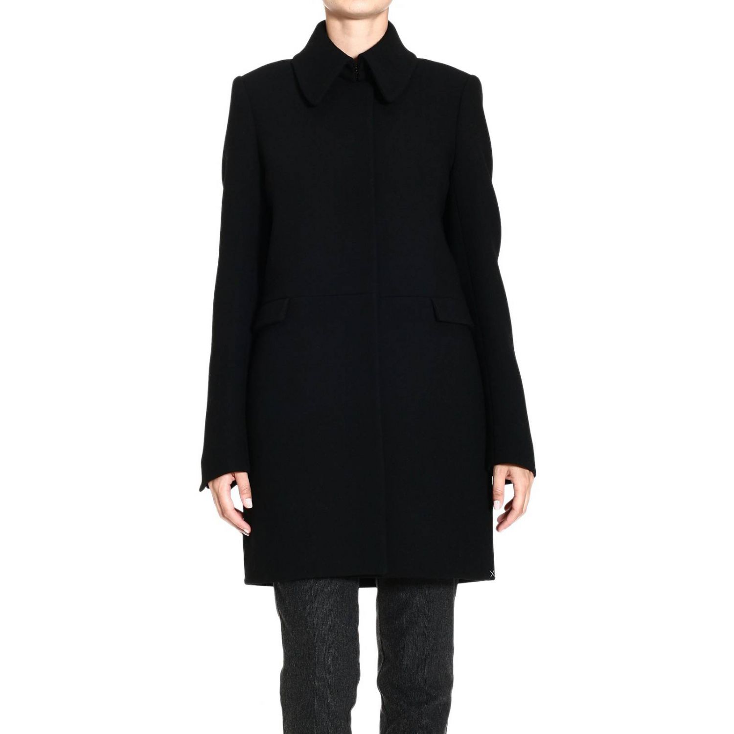 Balenciaga Double Crepe Wool Coat in Black | Lyst