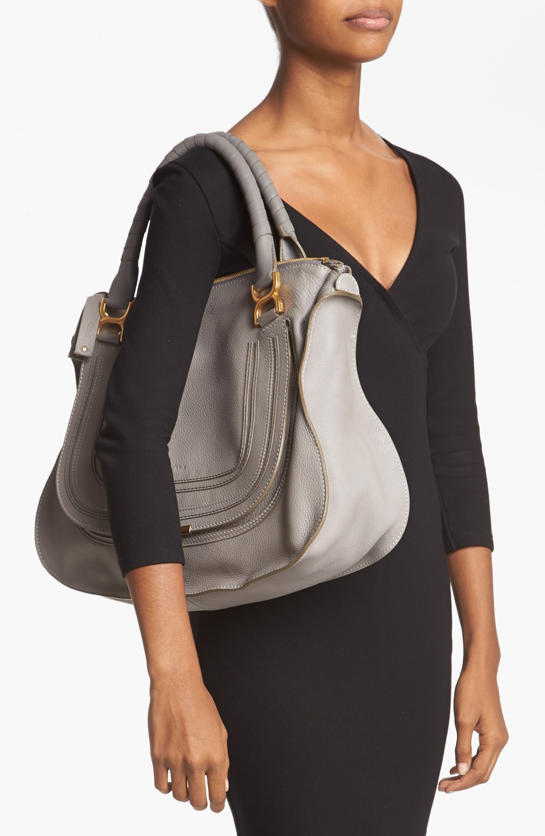 Chlo \u0026#39;Marcie - Large\u0026#39; Leather Bag in Gray (Cashmere Grey) | Lyst  