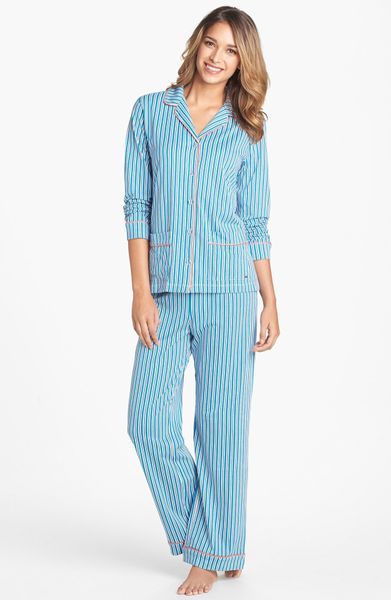 Dkny Top Notch Folded Knit Pajamas in Blue (Capri Blue Stripe) | Lyst