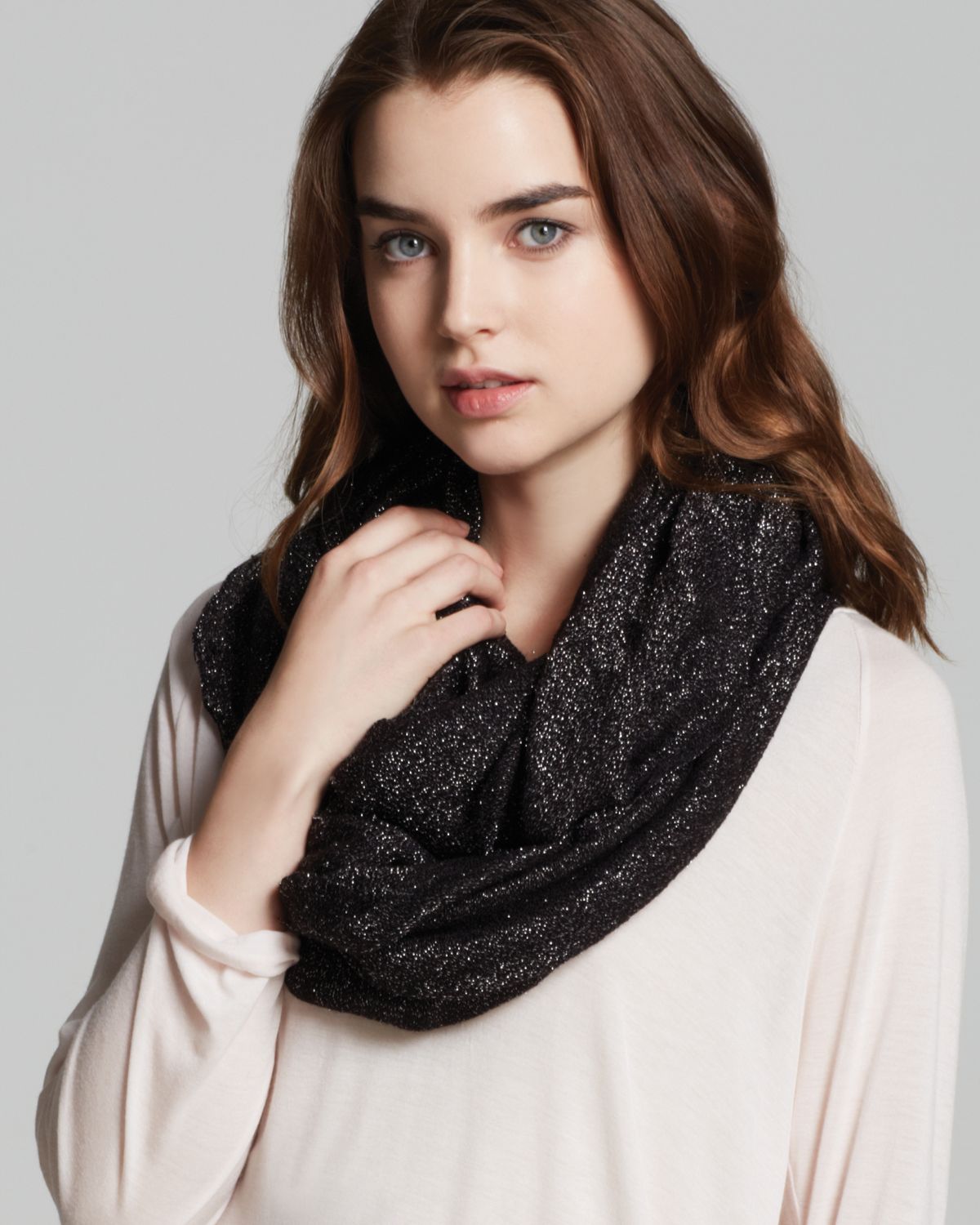 Echo metallic infinity loop scarf in black lyst