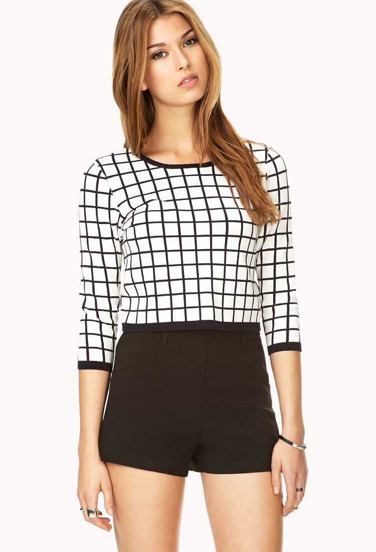Lyst - Forever 21 Retro Grid Cropped Sweater in White