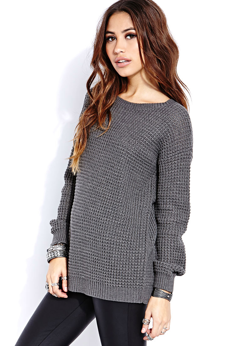 Lyst - Forever 21 Favorite Waffle Knit Sweater in Gray