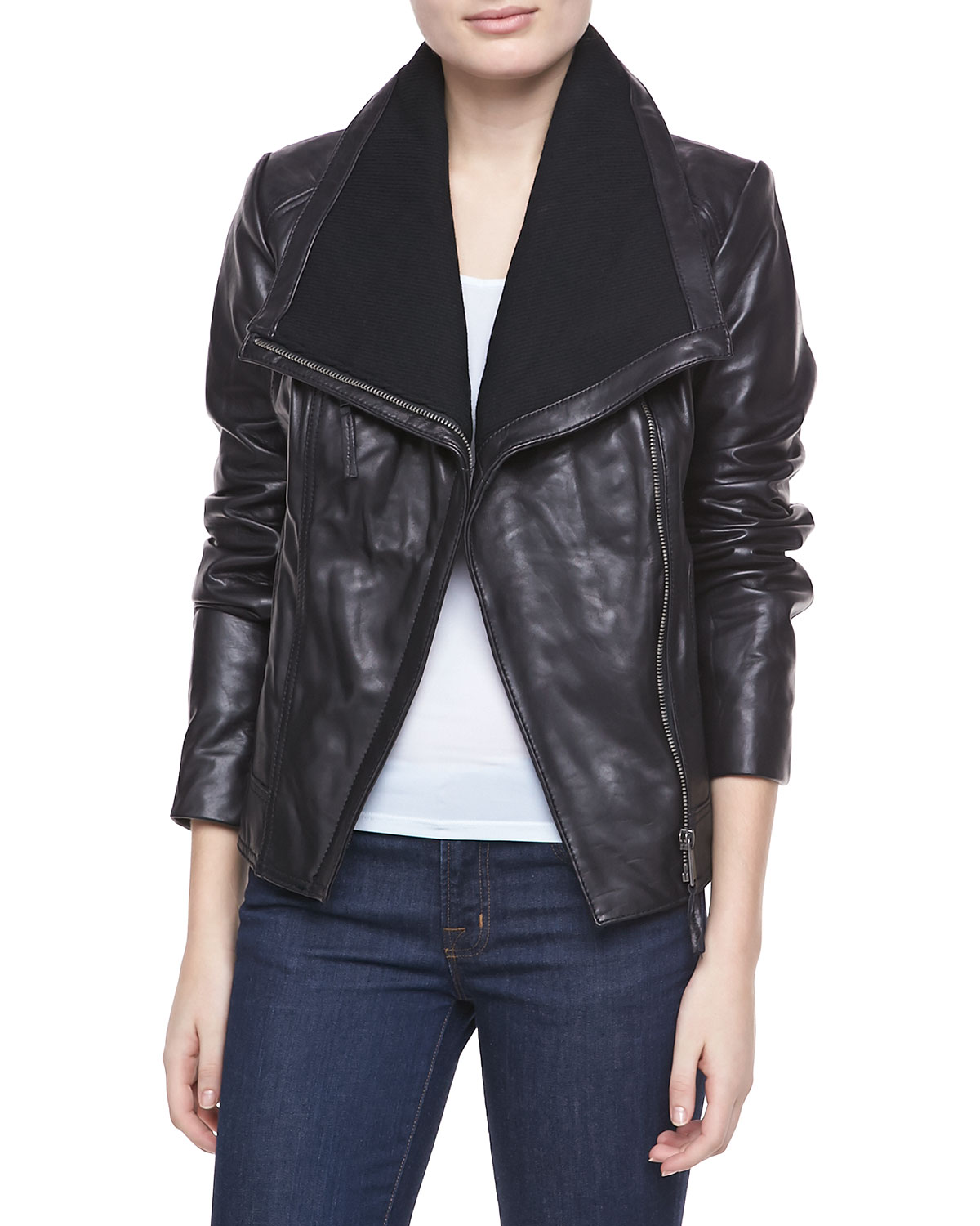 Lyst Michael Kors Michael Asymmetric Leather Jacket in Black