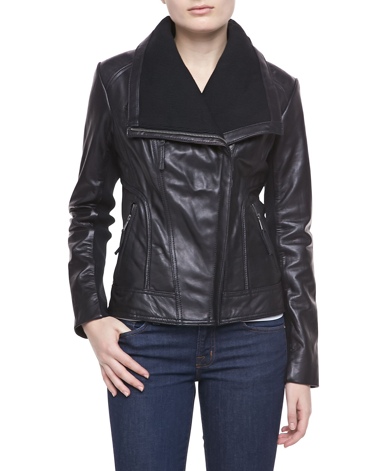Michael Kors Asymmetric Leather Jacket In Black Lyst Gallery