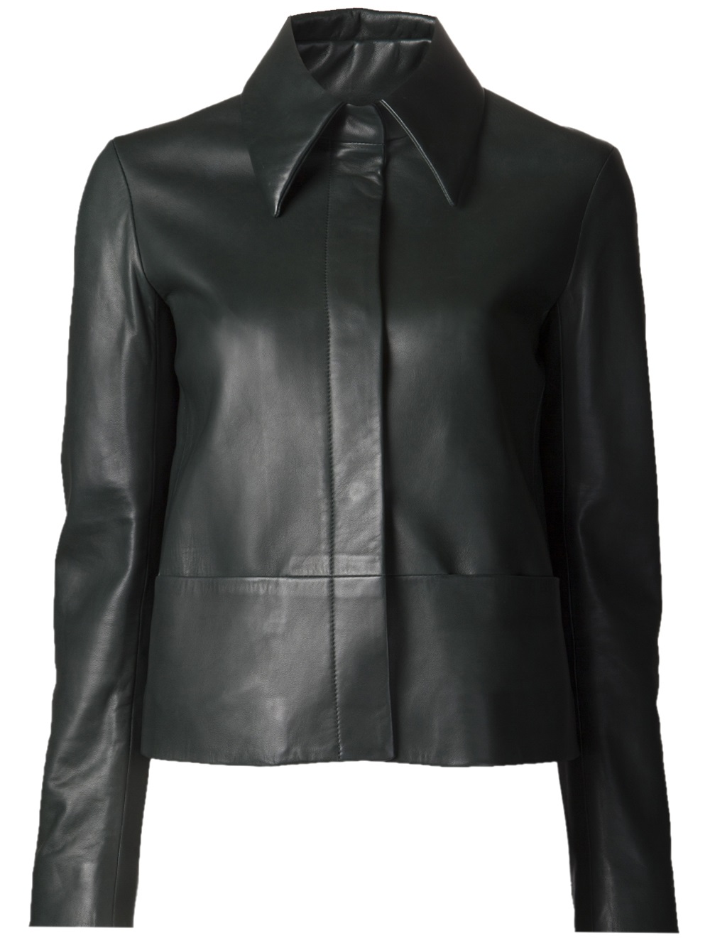 The Row Leather Button Down Jacket in Green | Lyst