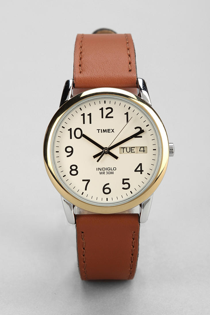 Lyst Timex Leather Easy Reader Watch in Brown for Men