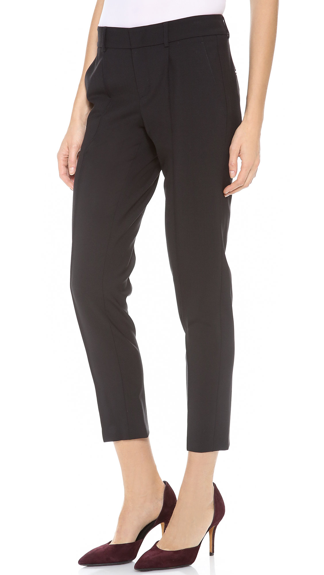 Vince Pintuck Tapered Trousers in Black | Lyst