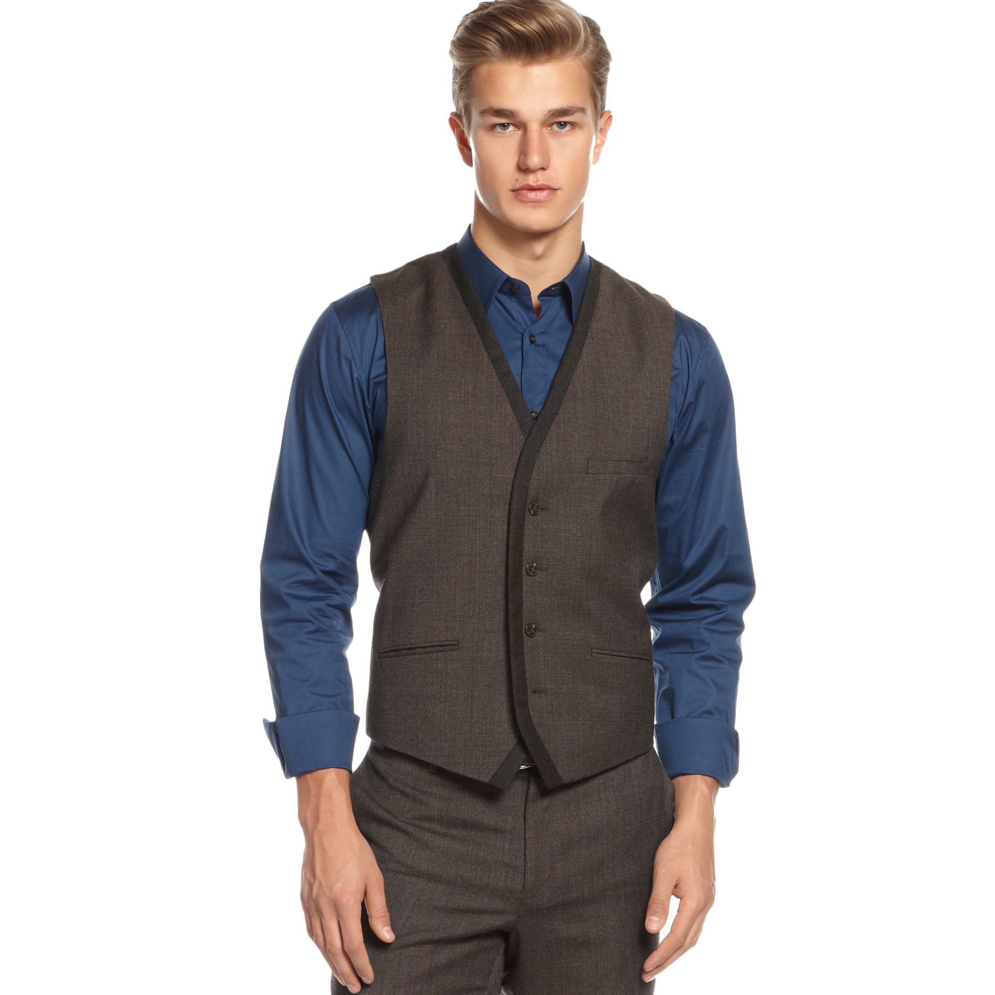 Vince camuto V Neck Wool Suit Vest in Brown for Men | Lyst