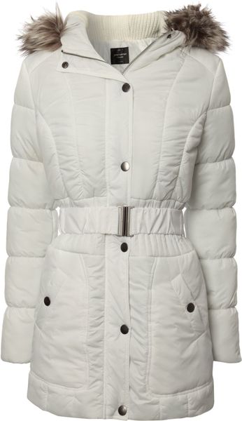 Jane Norman Belted Puffer Coat in White | Lyst