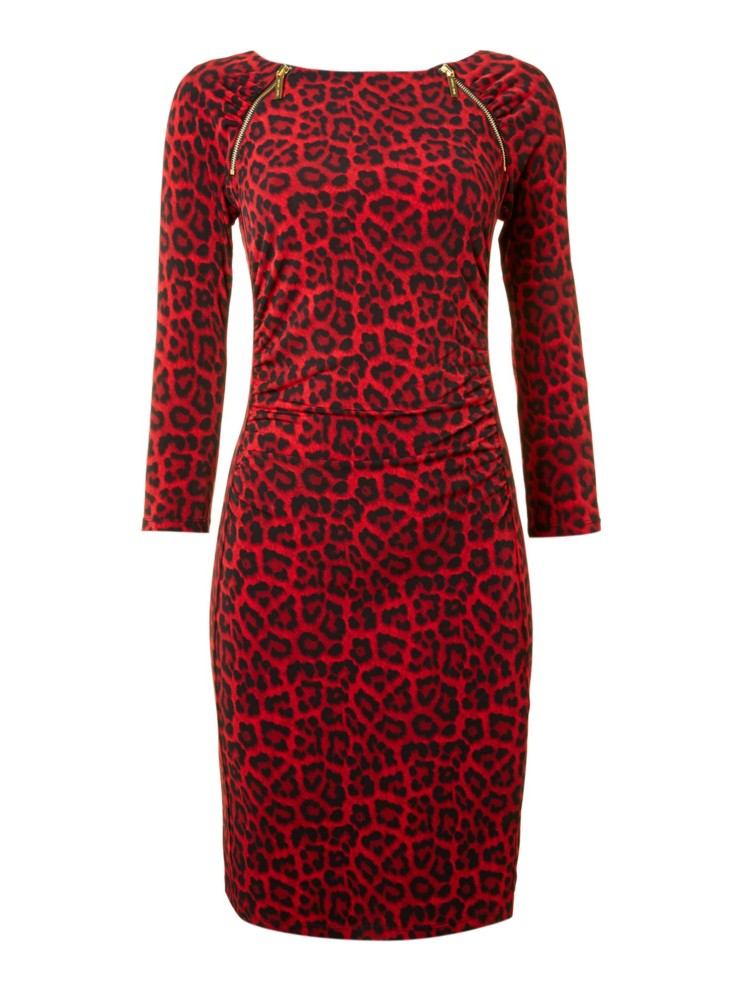 Michael Kors Leopard Print Dress in Red | Lyst