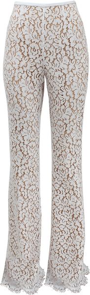 Michael Kors Side Zip Floral Lace Flared Pant in White (OPTICWHT) | Lyst