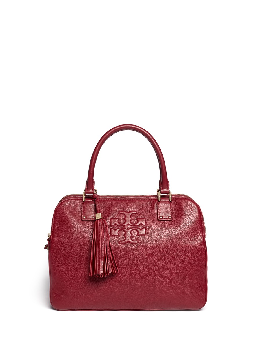 Lyst Tory Burch Thea Triple Zip Compartment Leather Bag in Red