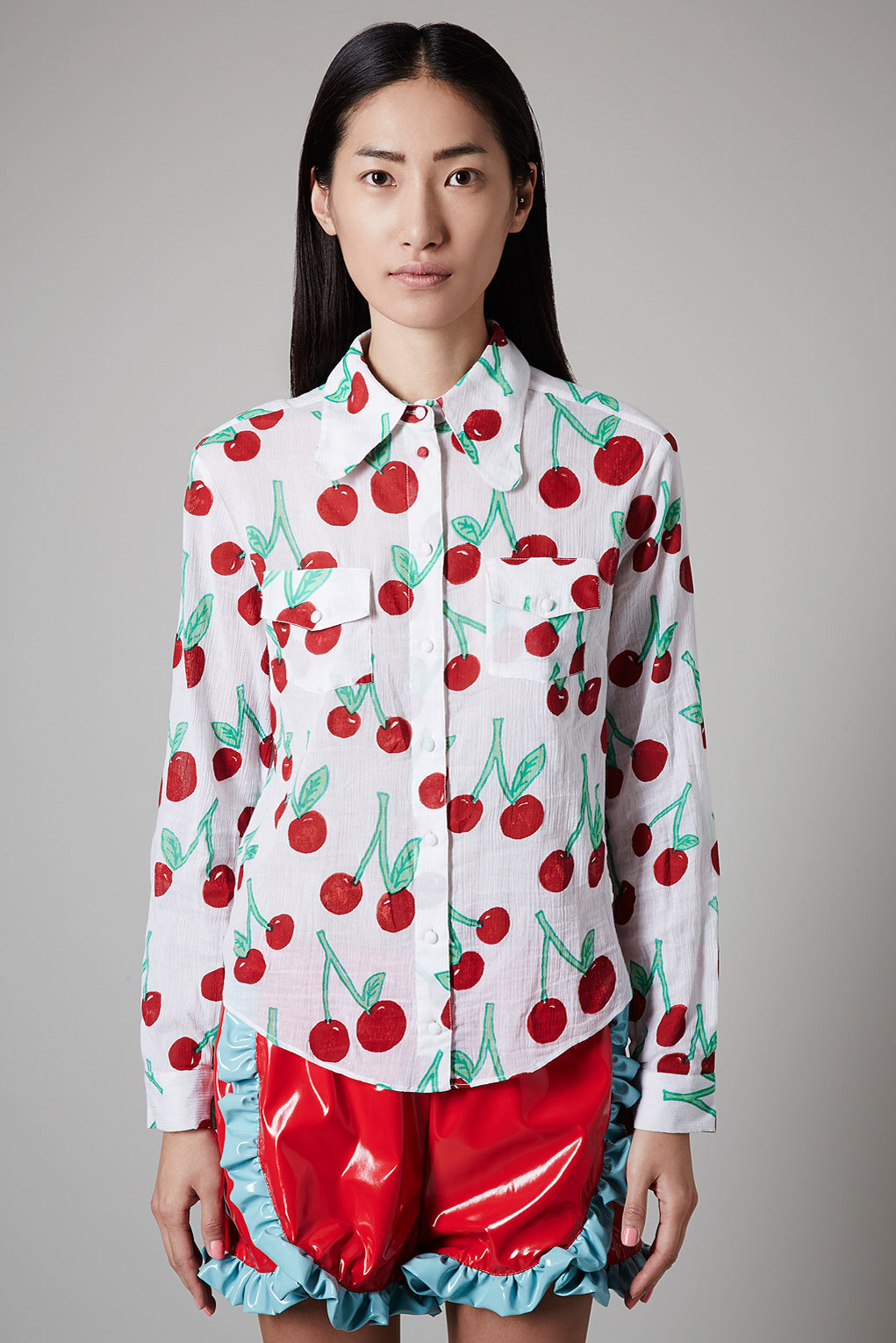 Lyst Topshop Cherry Print Shirt By Meadham Kirchhoff In Green 5580