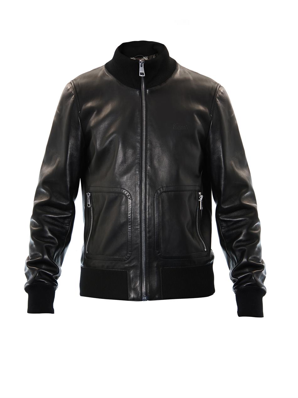 Lyst - Gucci Leather Bomber Jacket in Black for Men