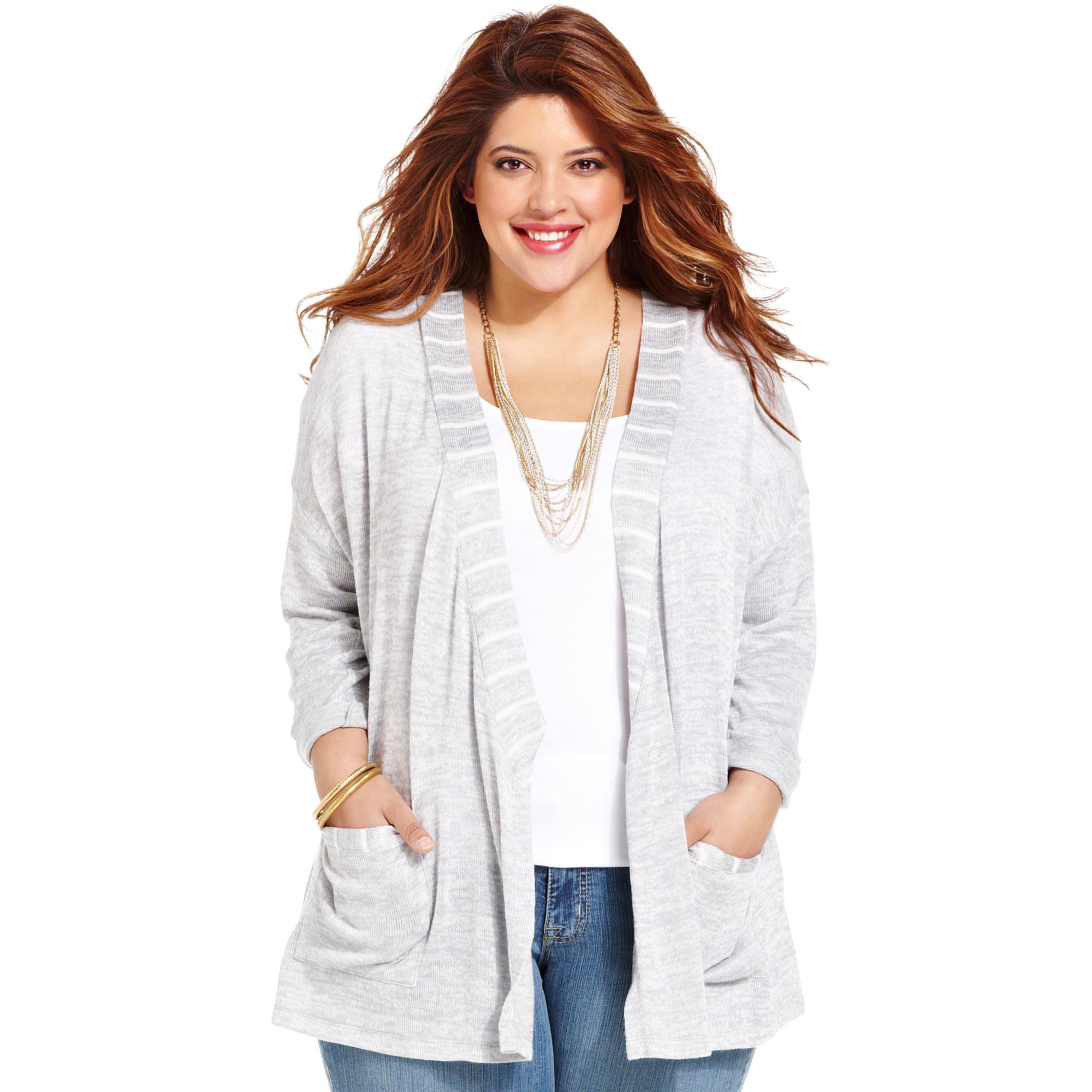 Jessica Simpson Plus Size Long Sleeve Open Front Cardigan in Gray (Grey ...