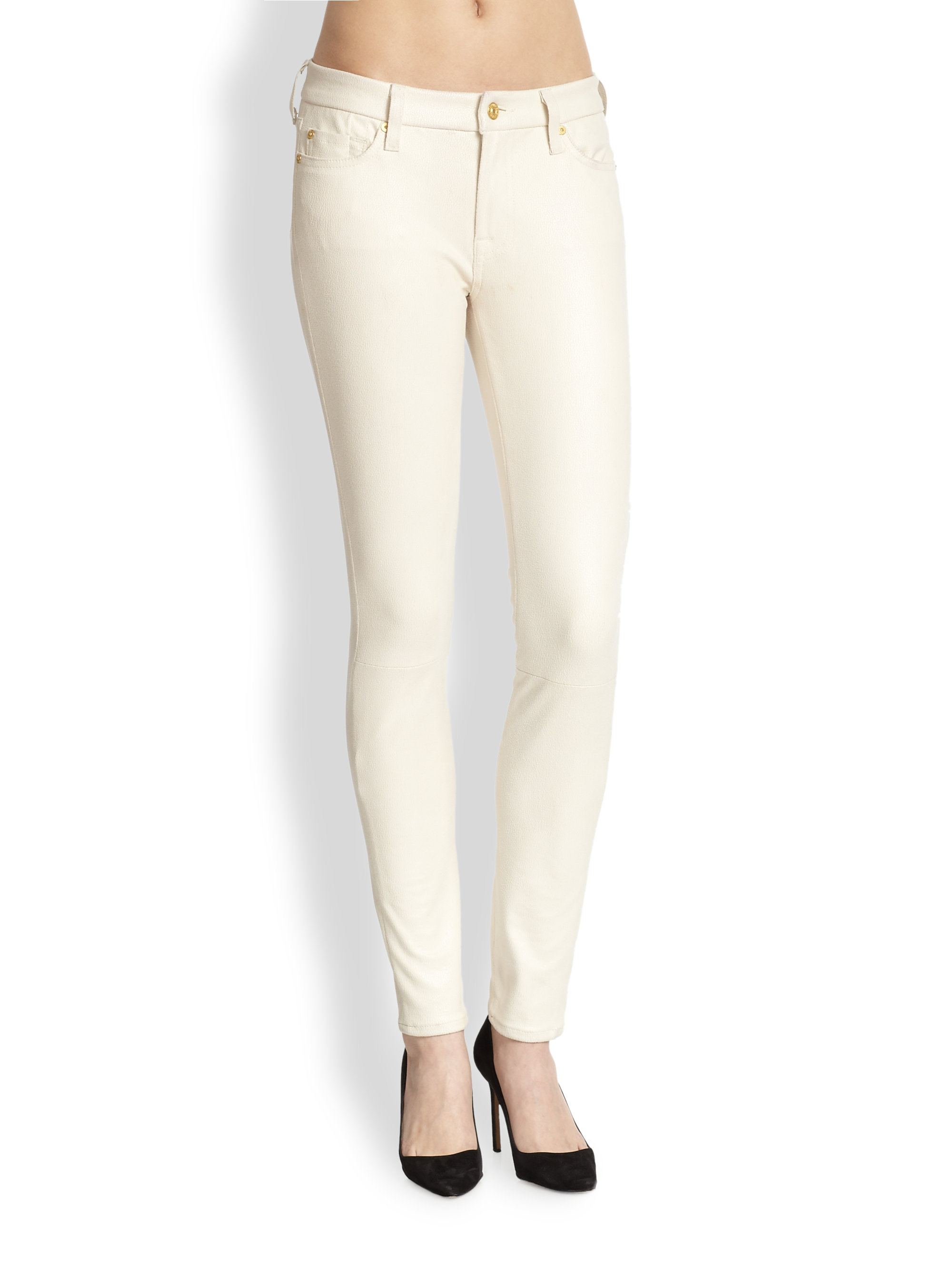 Lyst - 7 For All Mankind Crackle Leather-Like Skinny Jeans in Natural