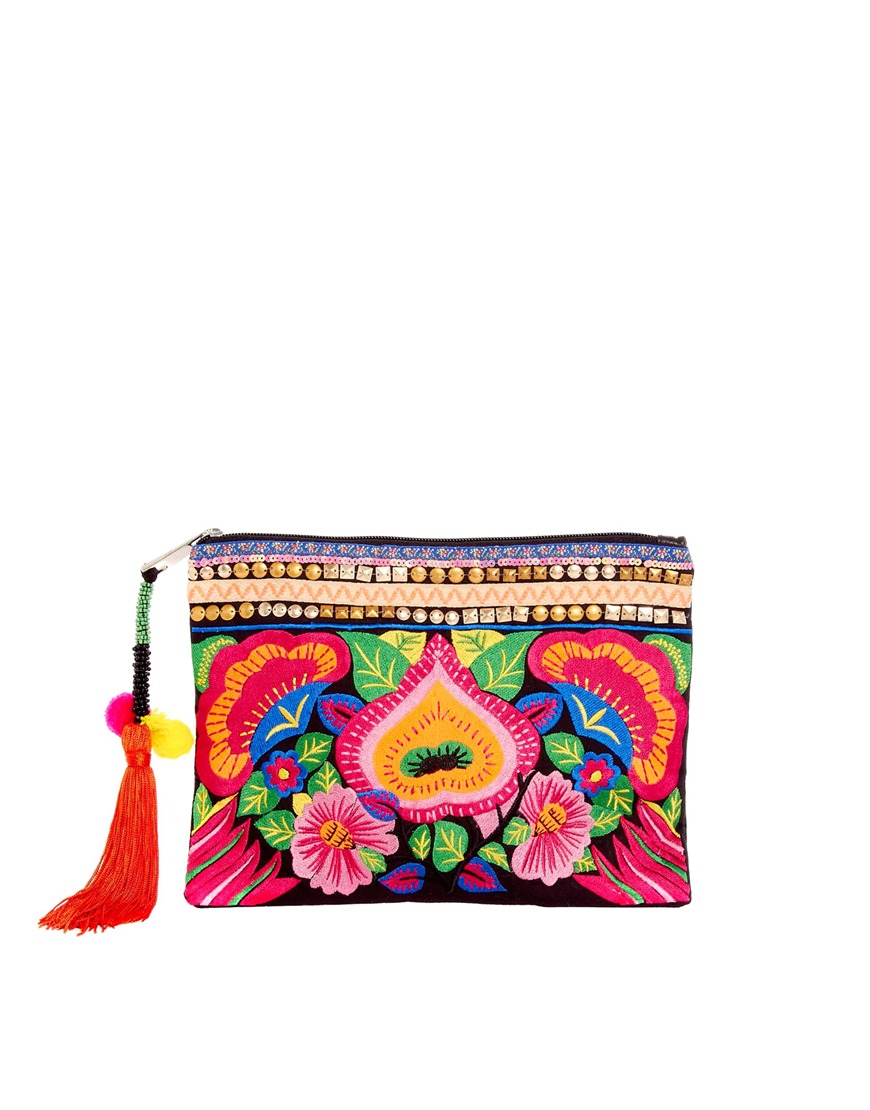 Lyst - Asos Bright Floral Embroidered Clutch Bag