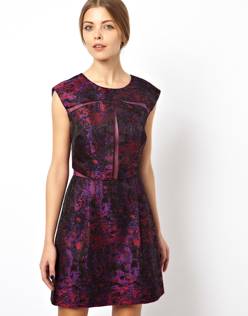 Lyst ASOS  Black  Organza Jacquard Mix Prom  Dress  in Purple 