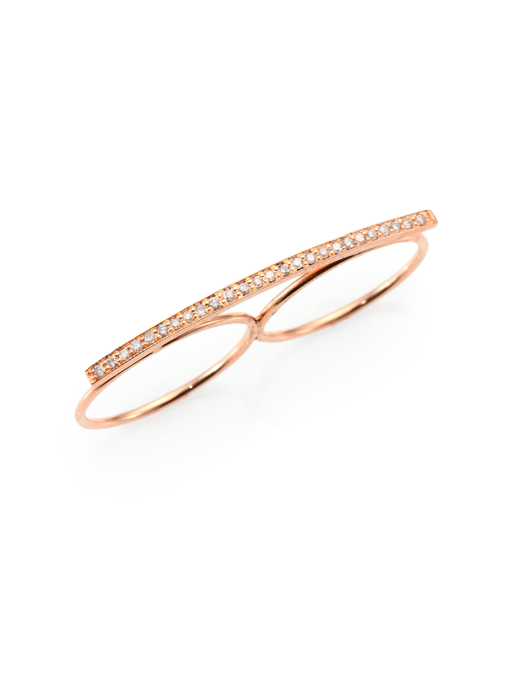 Jacquie aiche Diamond & 14K Rose Gold Bar Double-Finger Ring in ...