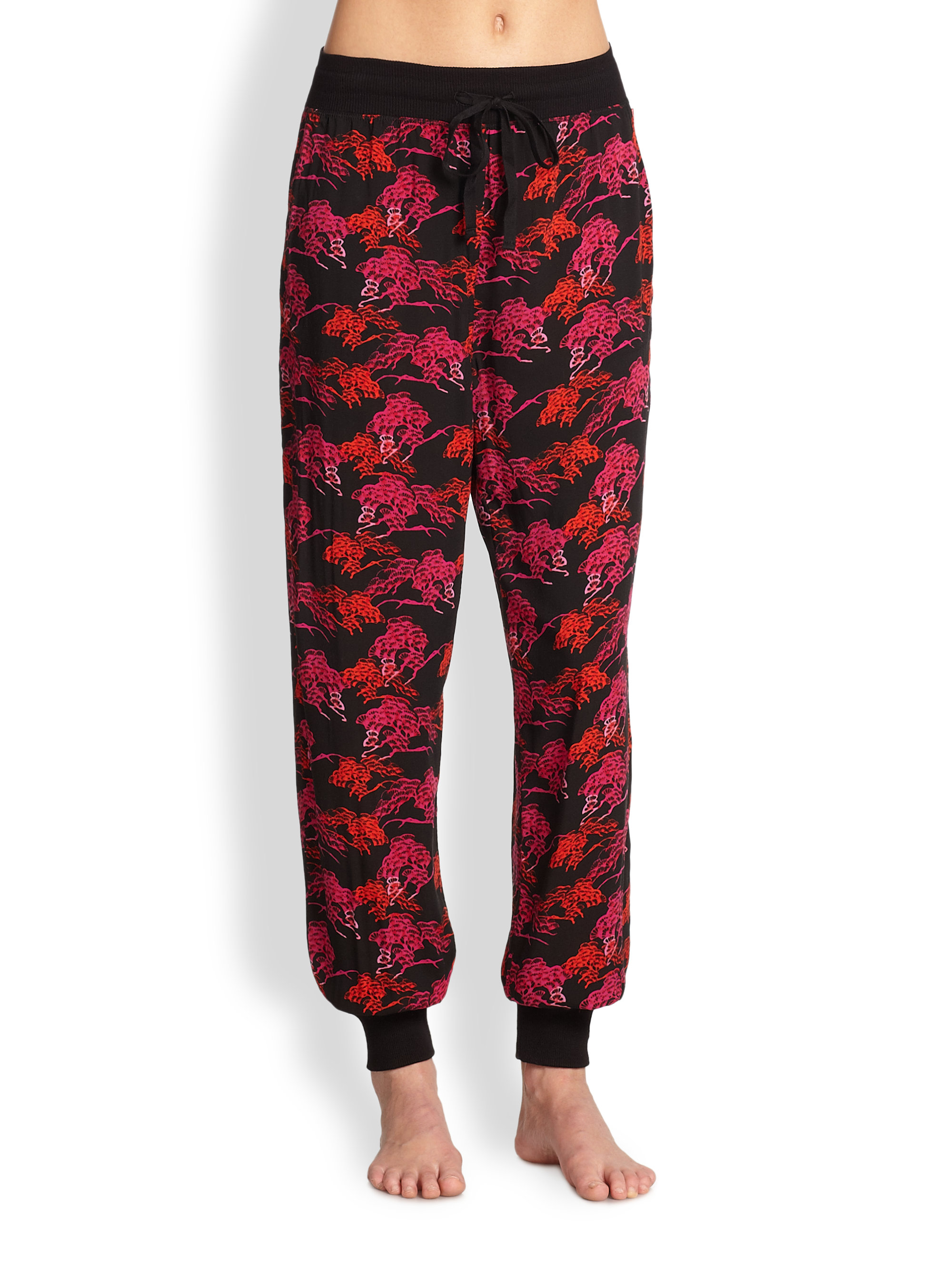 printed poplin pajama pants for women