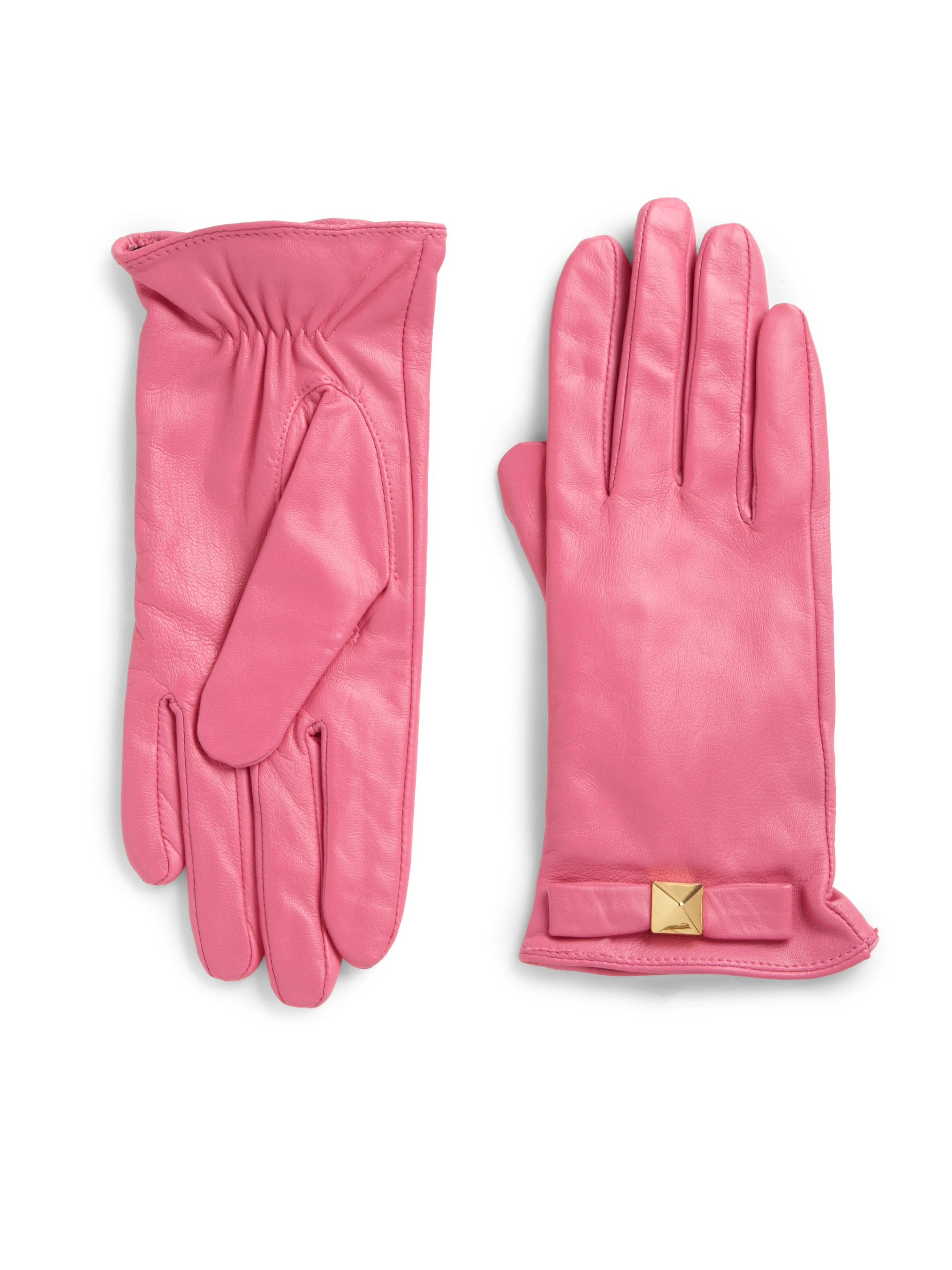 Kate Spade New York Good Point Pyramid Bow Leather Gloves In Pink Lyst