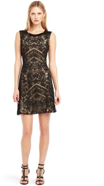 Kenneth Cole Skylar Lace Overlay Dress in Gold (black) | Lyst