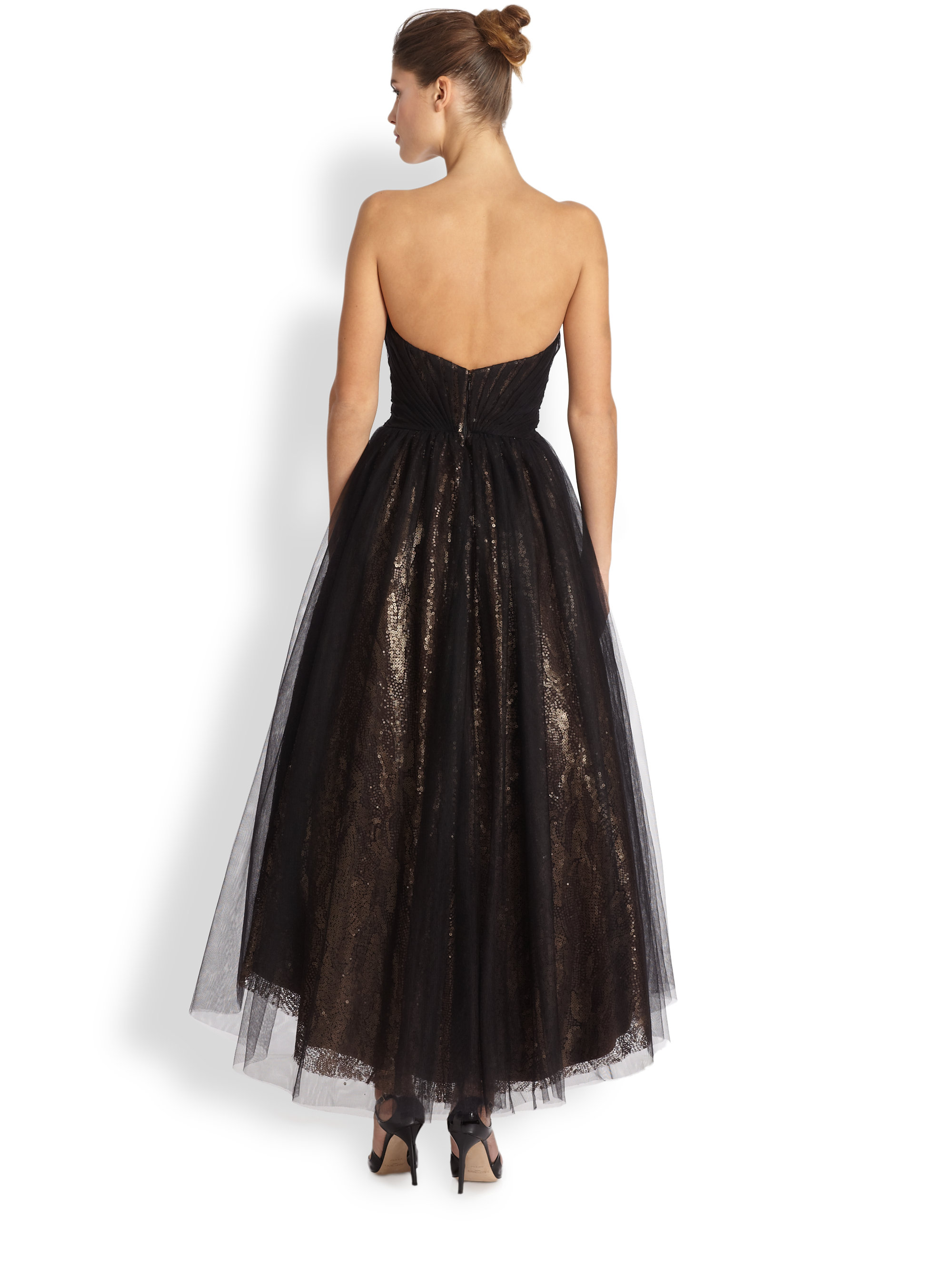 Ml monique lhuillier Strapless Tulle Ballerina Gown in Black | Lyst