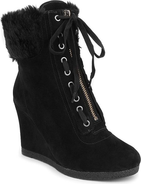 Nine West Bayla Suede Wedge Ankle Boots in Black | Lyst