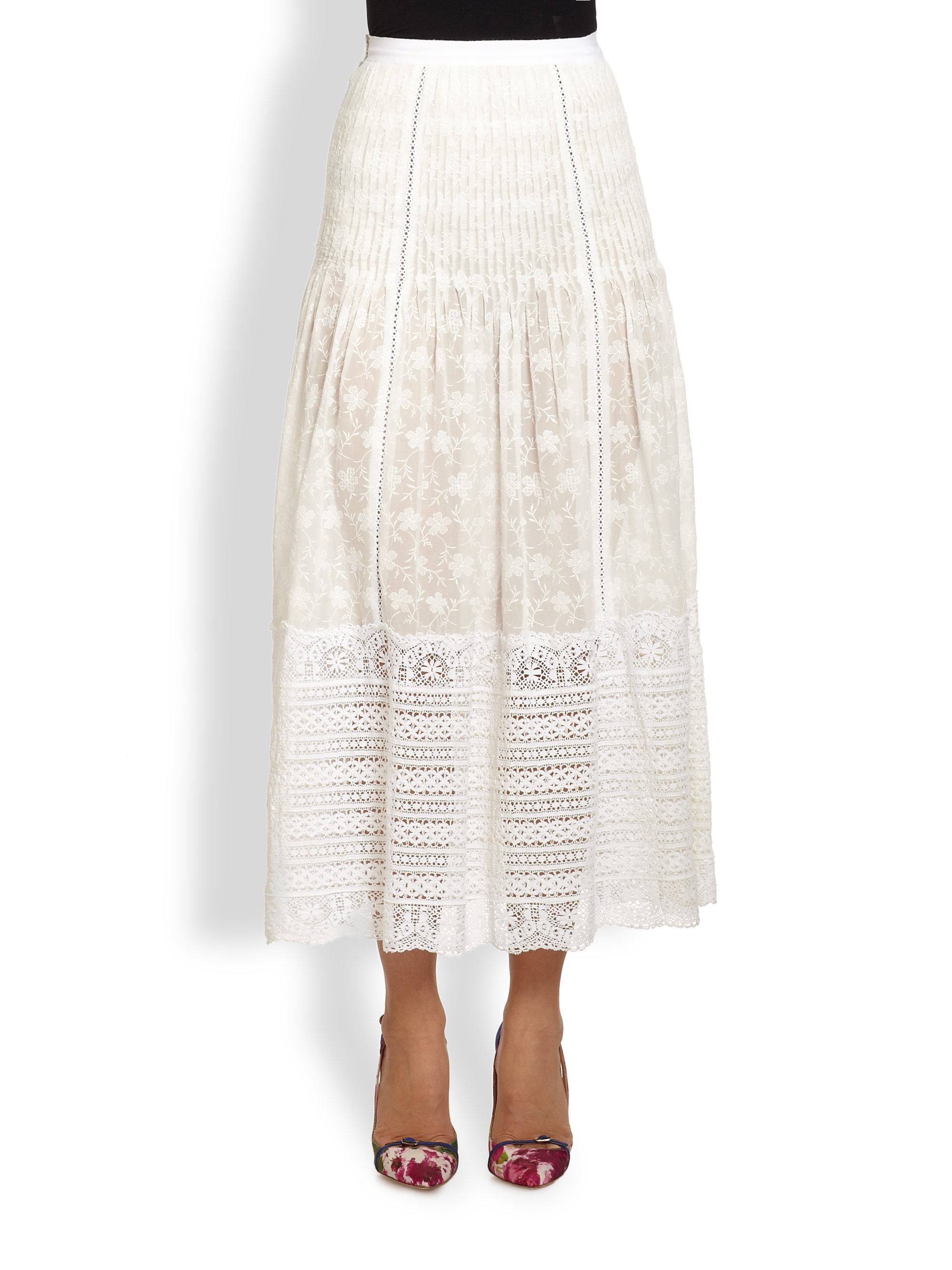 Oscar De La Renta Embroidered Lace Maxi Skirt in White | Lyst