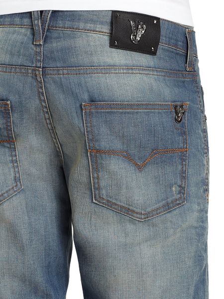 Versace Jeans Distressed Straightleg Jeans in Blue for Men (SOFT NAVY ...