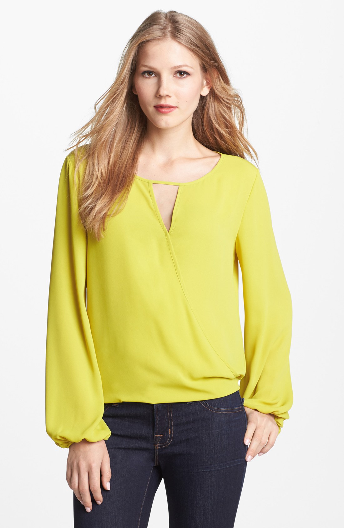 Vince Camuto Wrap Front Blouse in Yellow (Bright Yellow) | Lyst