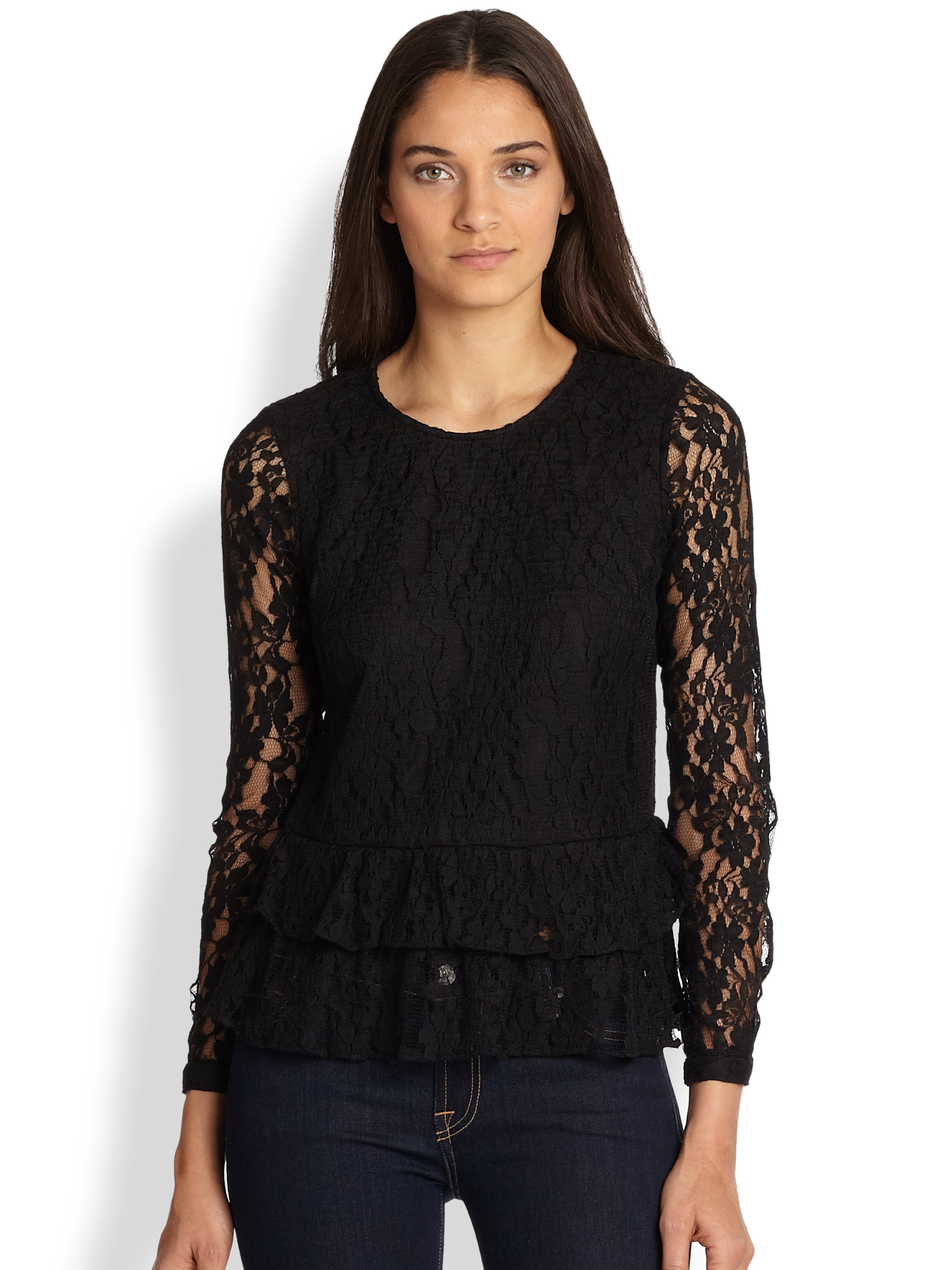 Lyst - Wren Lace Double Peplum Top in Black