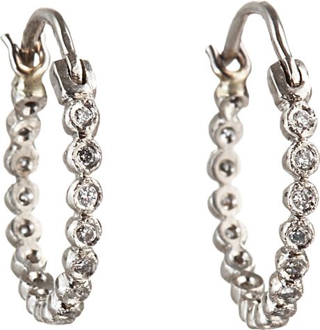 Cathy Waterman Diamond Tiny Hoop Earrings in Silver (white) | Lyst