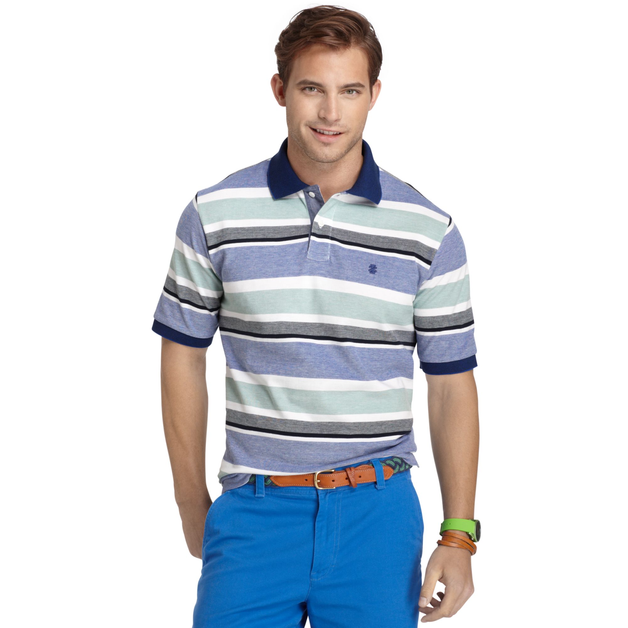 Izod Multi Stripe Oxford Pique Polo Shirt in Green for Men | Lyst