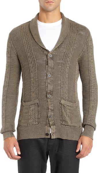 John Varvatos Shawl Collar Cable Knit Cardigan in Green for Men (olive ...