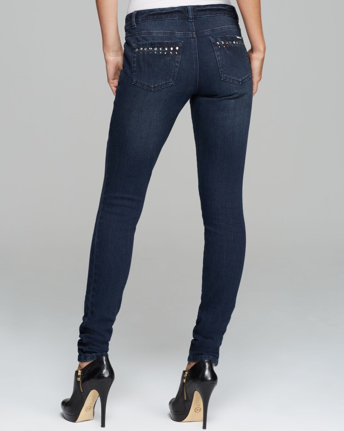 Lyst - Michael Michael Kors Crystal Skinny Jeans in Blue