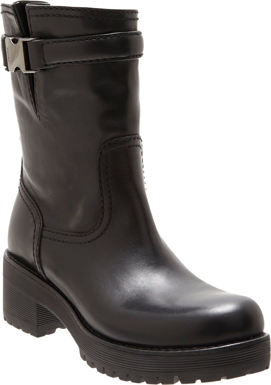 Lyst - Prada Buckled Strap Ankle Boot in Black