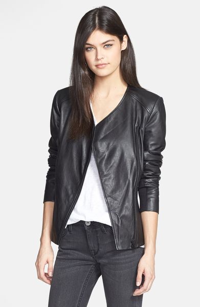Trouvé Trouvé Collarless Leather Jacket in Black (Black/ Black) | Lyst