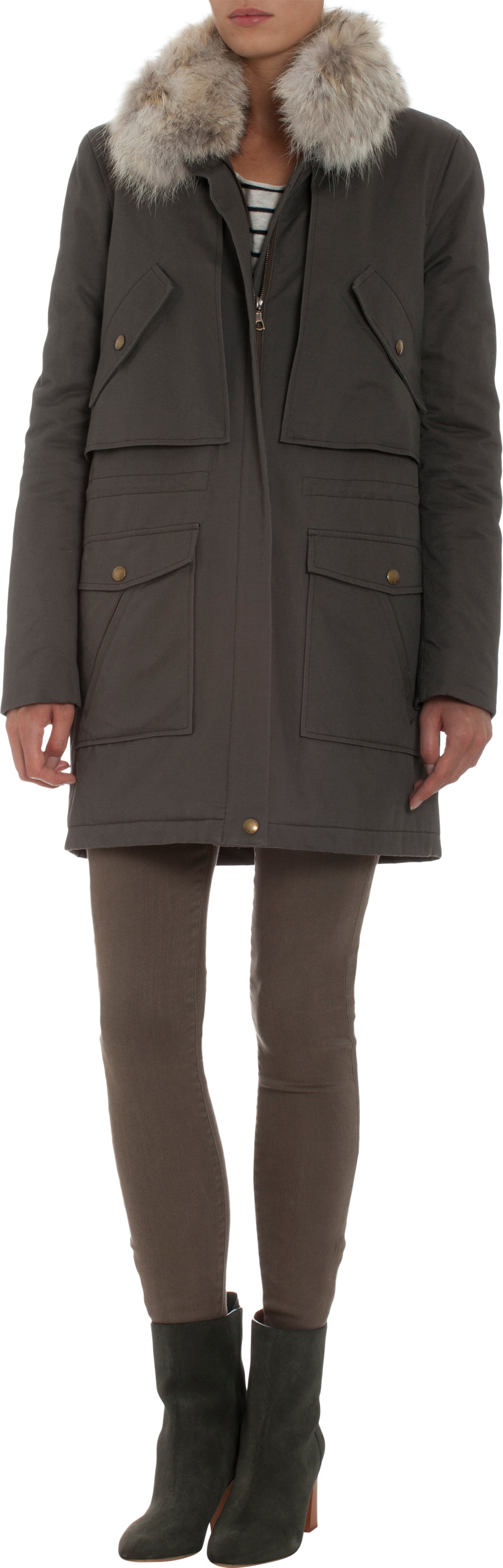 Army By Yves Salomon Removable Fur Collar Jacket in Green for Men | Lyst