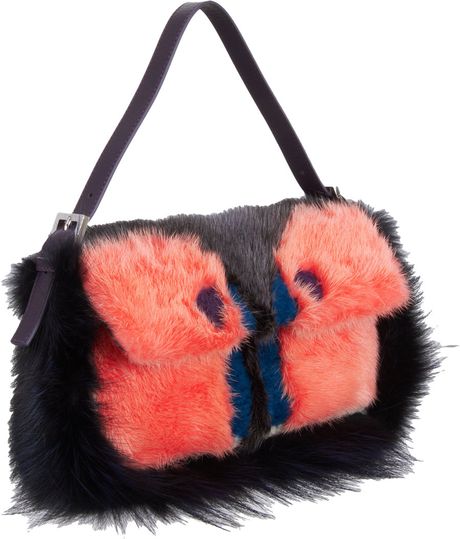 Fendi Owl Baguette Shoulder Bag with Mink and Fox Fur in Pink (iron ...