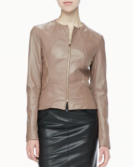L'agence Collarless Fitted Leather Jacket in Beige (BLUSH) | Lyst