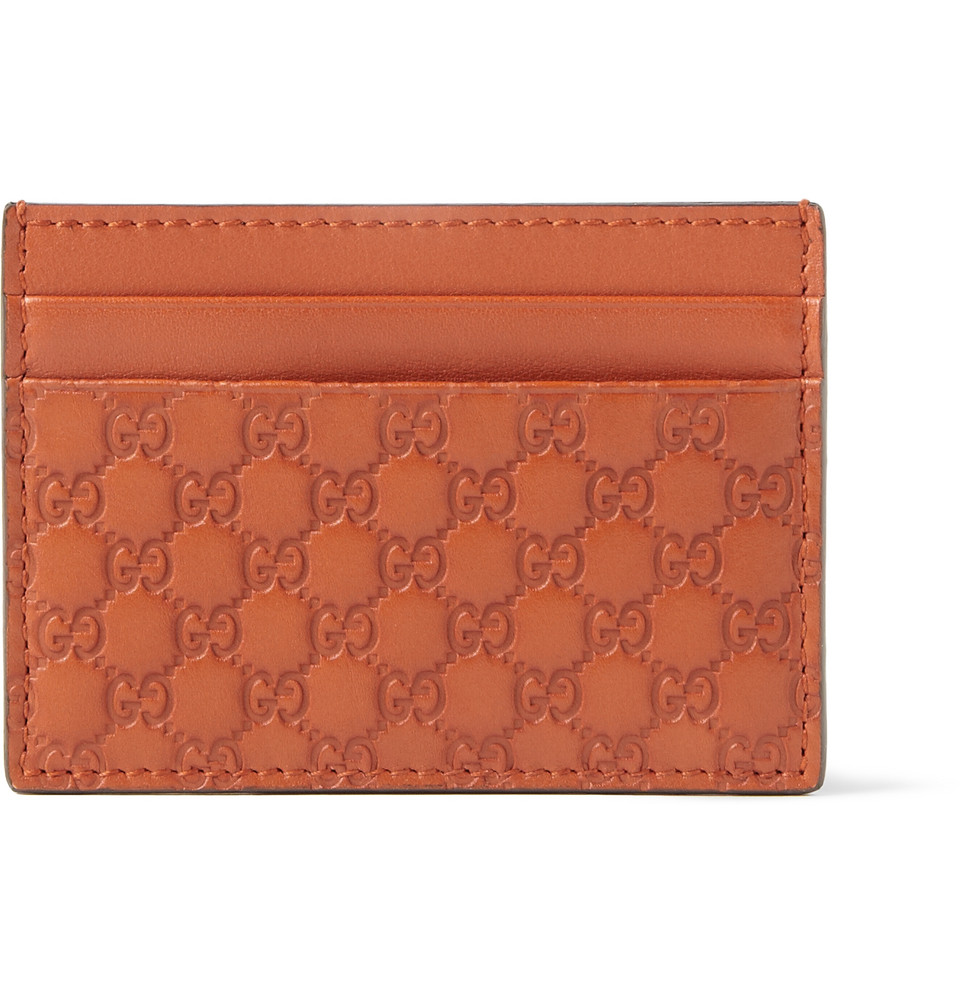 Gucci Embossed Leather Card Holder in Brown for Men | Lyst
