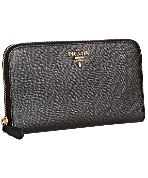 Prada Black Saffiano Leather Zip Continental Wallet in Black | Lyst  