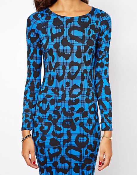 Asos River Island Animal Plaid Print Bodycon Dress in Black (Blueprint ...