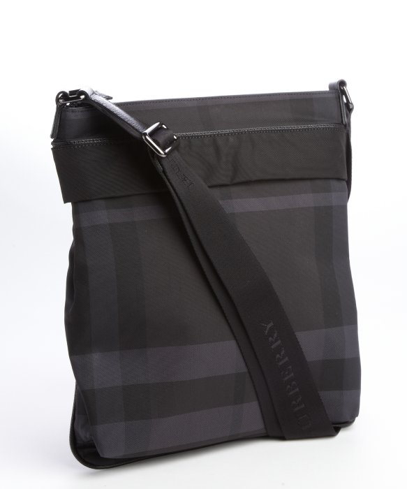 Lyst Burberry Black and Grey Plaid Nylon Shoulder Strap Messenger Bag