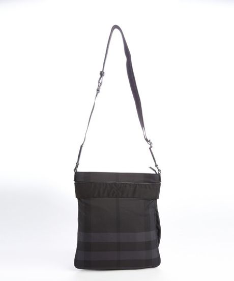 Burberry Black and Grey Plaid Nylon Shoulder Strap Messenger Bag in ...