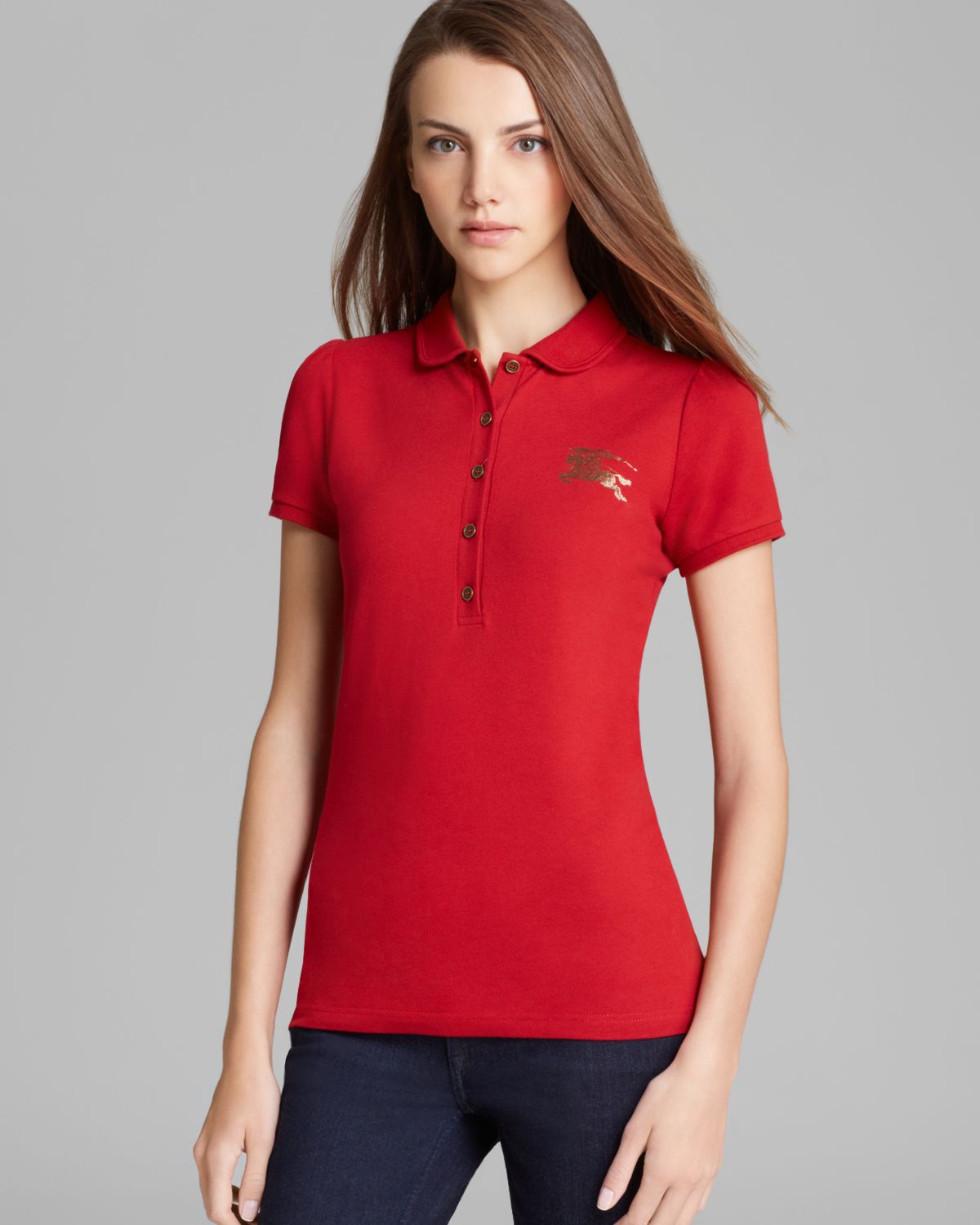 womens red collared shirt