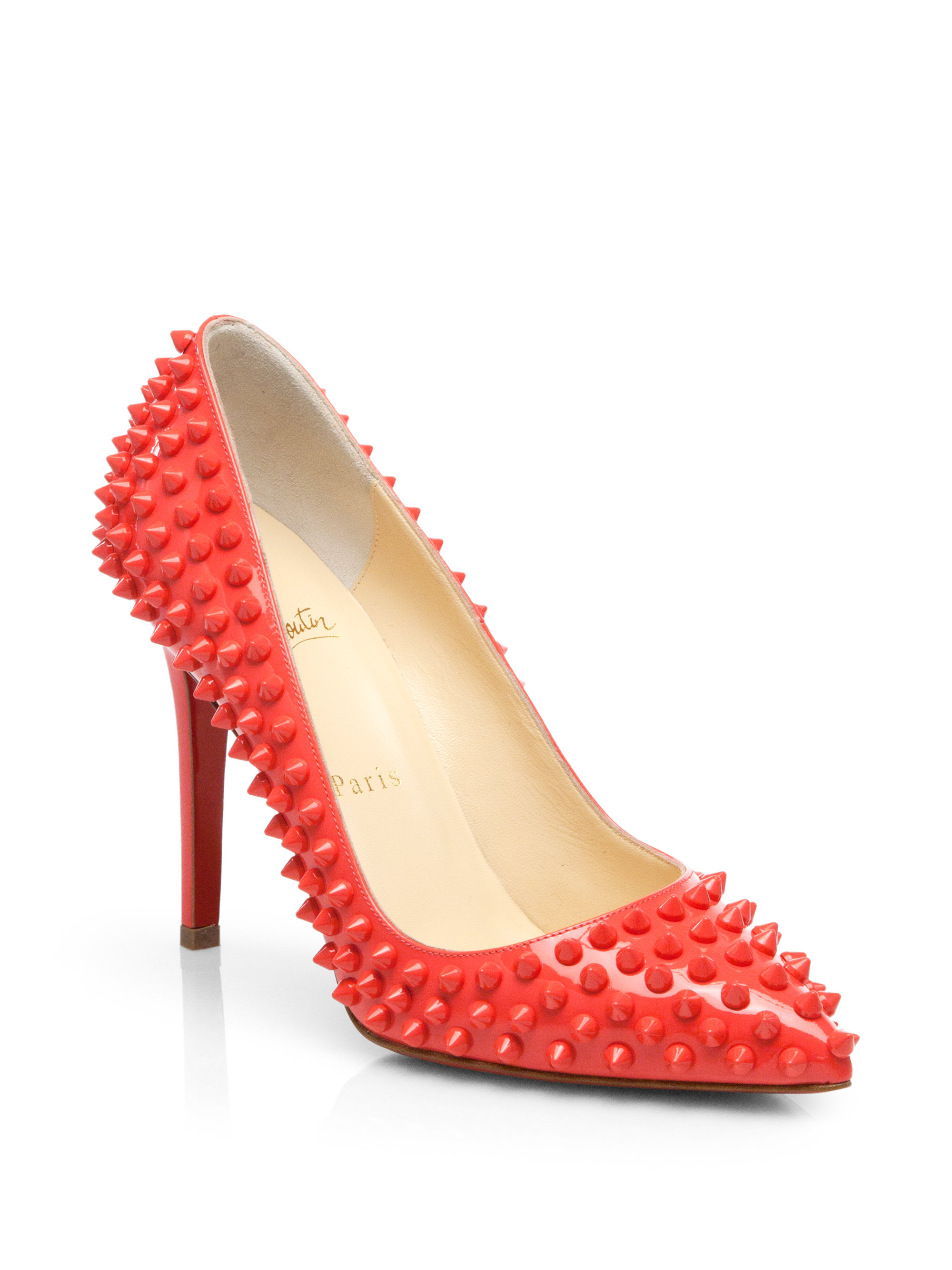 Lyst - Christian Louboutin Pigalle 100 Spiked Patent Leather Pumps in Red